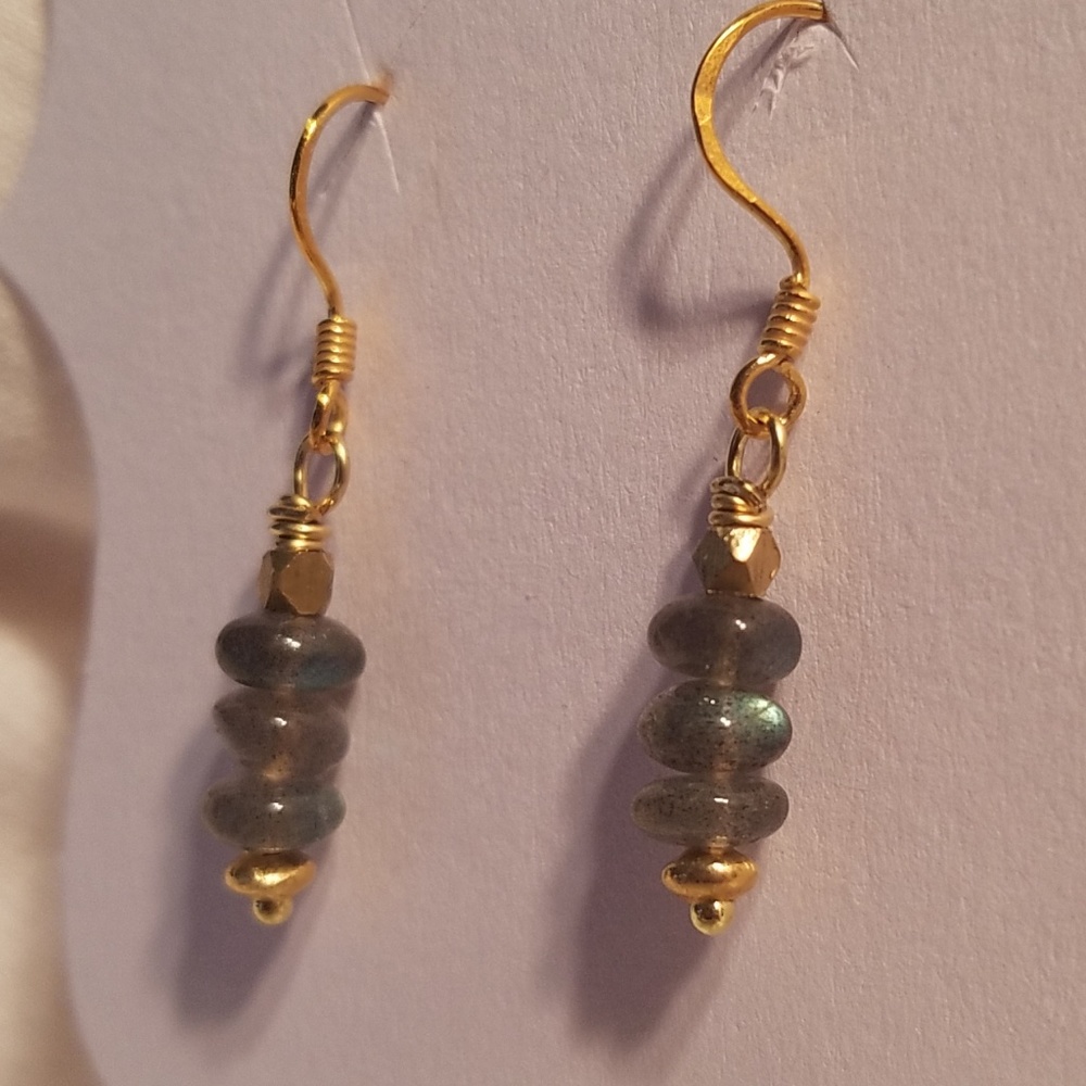 Labradorite and vermeil wire earrings, handmade